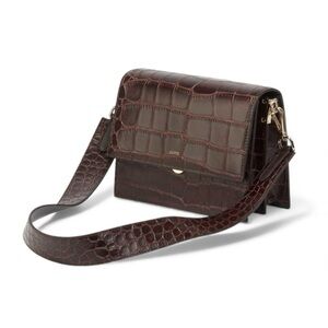NIB JW PEI MINI FLAP CROSSBODY BAG IN BROWN CROC EMBOSSED